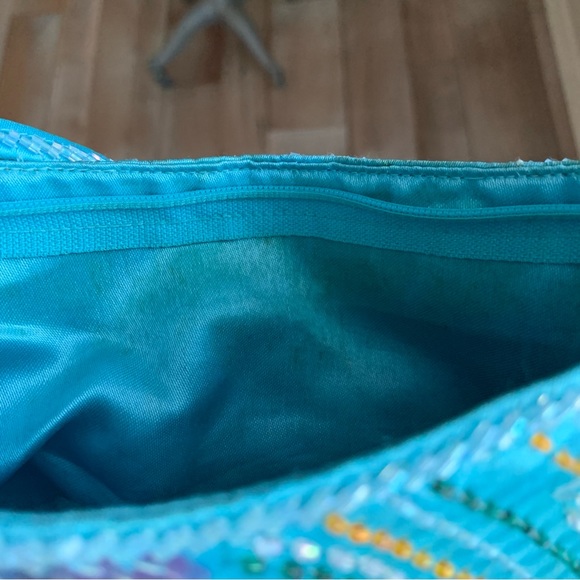 Y2k Luisa Spagnoli Blue Sequin Beaded Shoulder Hand Bag Purse - Picture 8 of 13